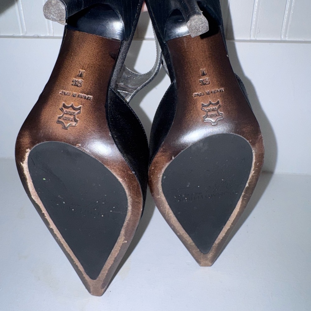 Donald J. Pliner Black Satin T-Strap Pointed Pumps - Picture 4 of 6